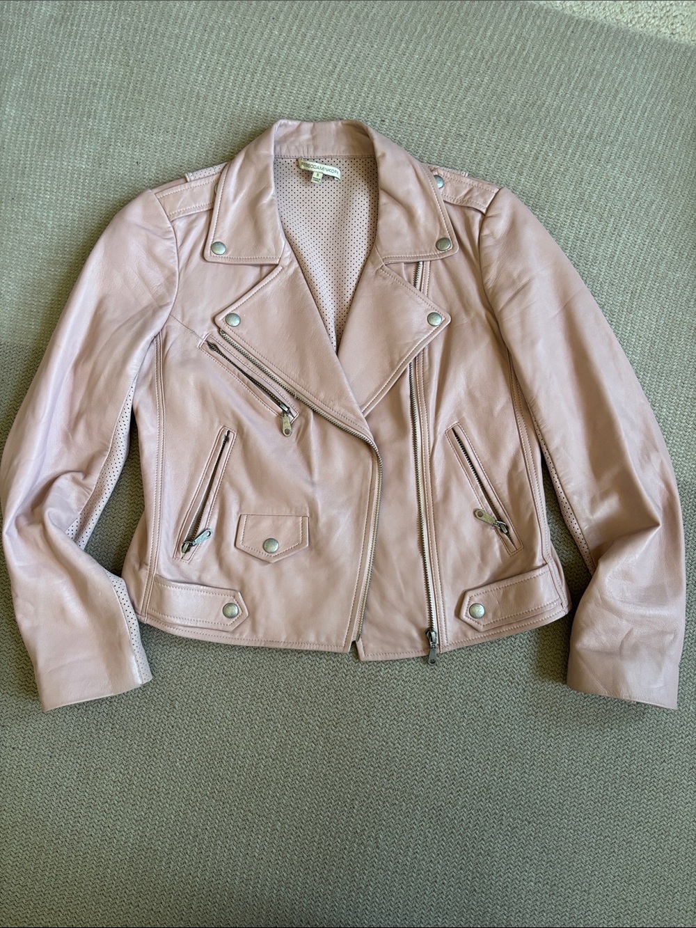 Rebecca Minkoff Blush Pink Lambskin Leather Moto Jacket